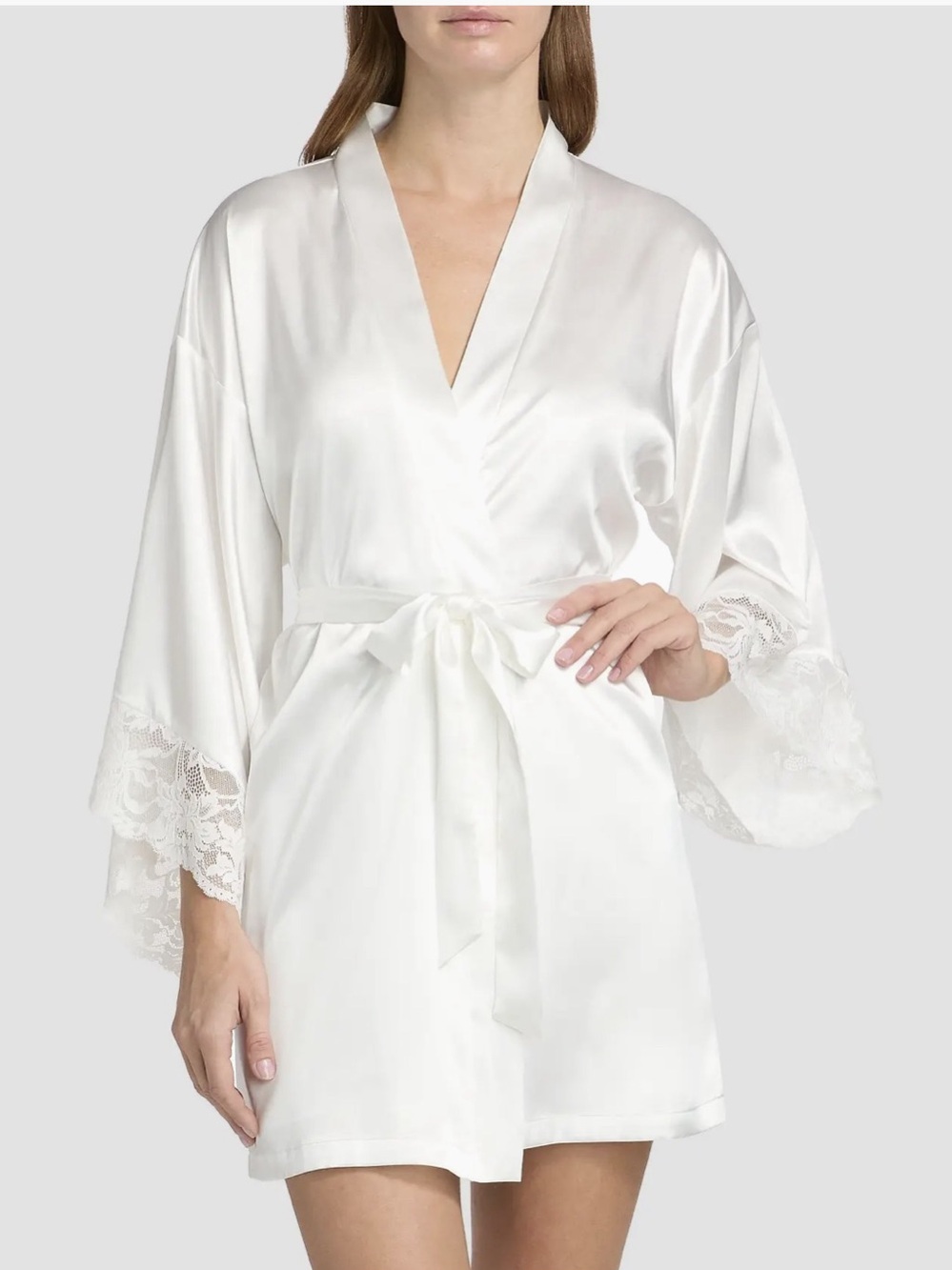 In Bloom Lorena Lace-Trim Satin Robe